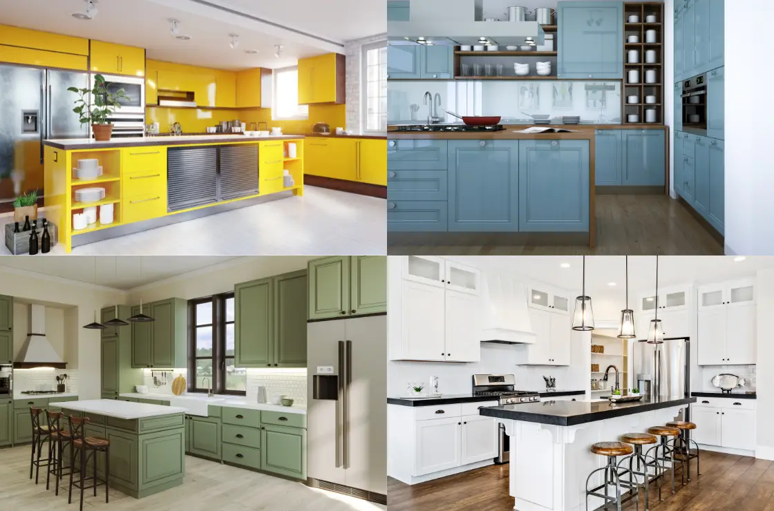 Color Scheme for Your Kitchen Renovation - four kitchens with different color schemes