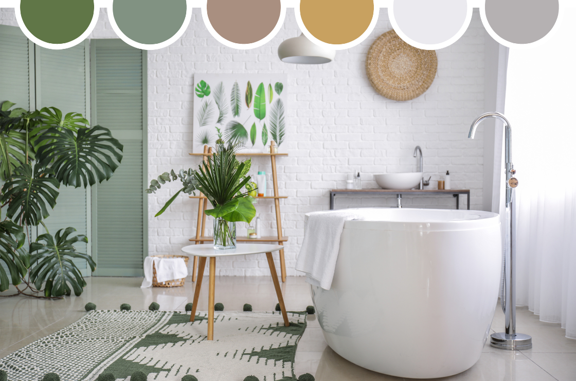 bathroom color palette - a bathroom with the colors in circles at the top from green to white